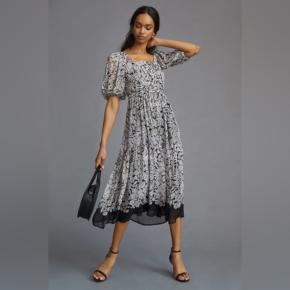 By anthropologie square neck smocked midi dress